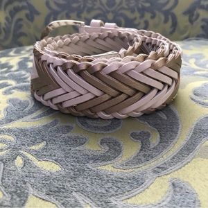 Vintage White Wide Leather Belt Braided Metallic Gold Y2K 90s Bohemian Party